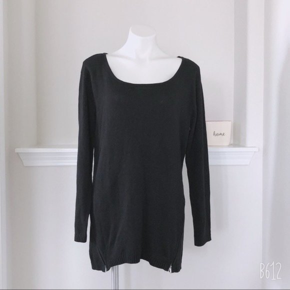 New York & Co Sweater Cotton Black Knit Hi-Low Zip Pullover Size L New w/Tag - Picture 1 of 11